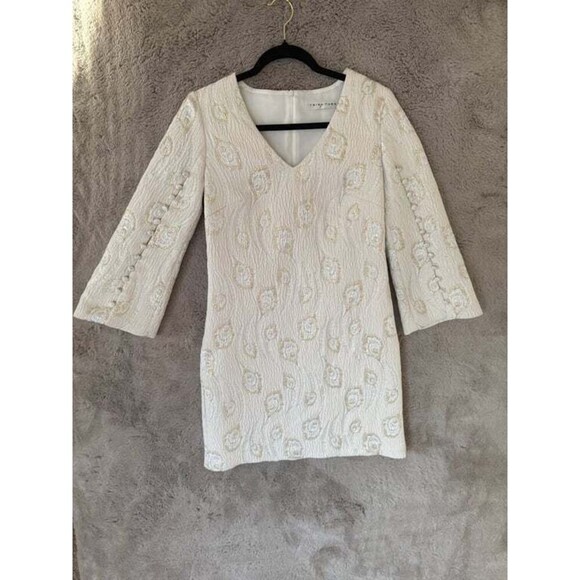 Trina Turk Selfie Peacock Embroidered Dress Size S Cream‎ Evening Wedding $458 - Picture 1 of 9